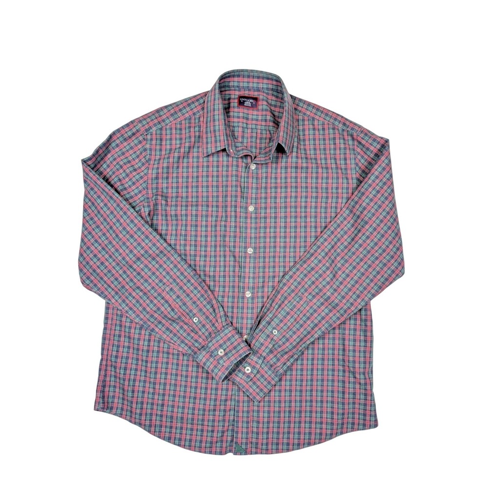 UNTUCKit Pink Blue Plaid Wrinkle Free Button Up L/S Shirt Men's Size Large